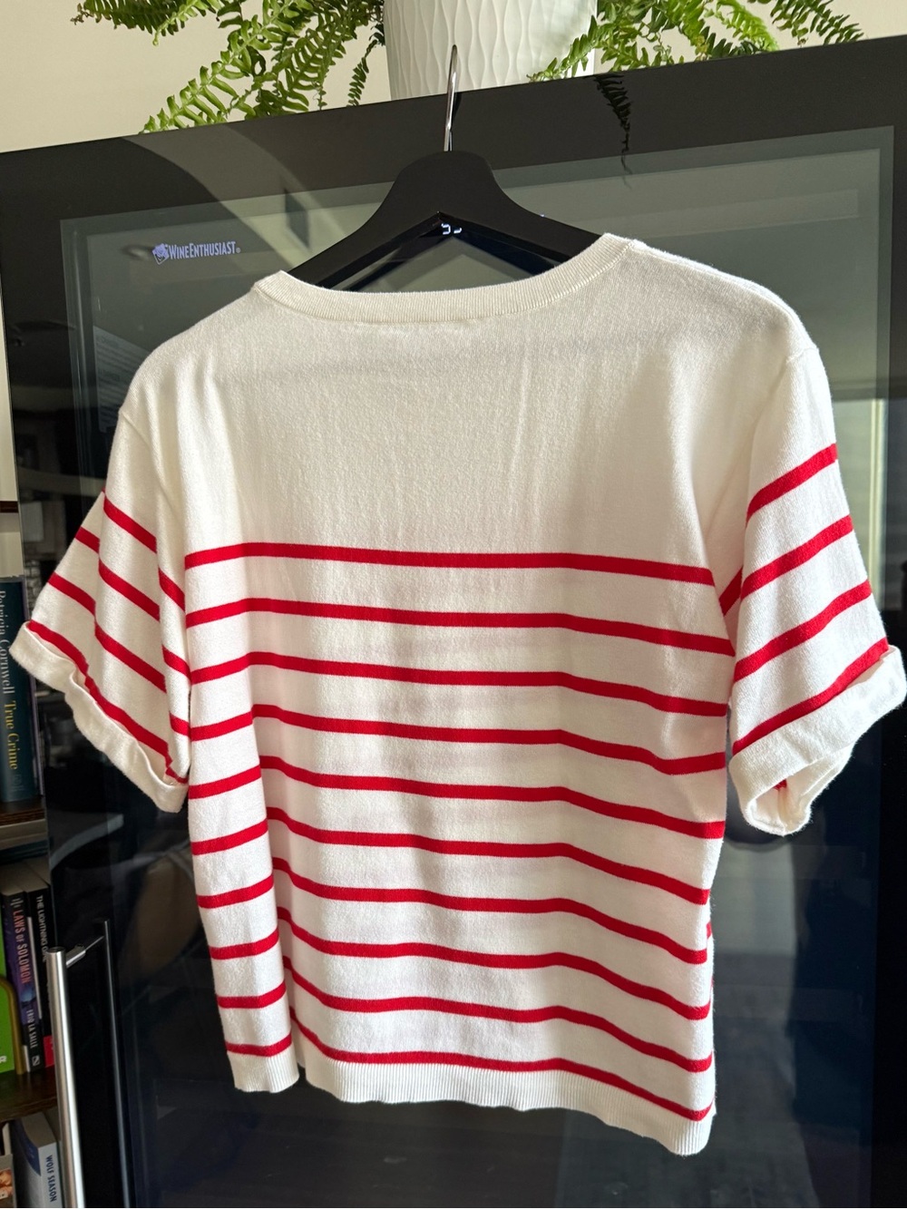 Alice + Olivia Amelie Knit White and Red Striped Short Sleeve Top
